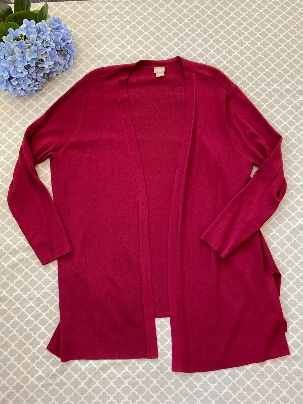 Chicos Burgundy Long Sweater Cardigan Size 3 Petite (XLP)